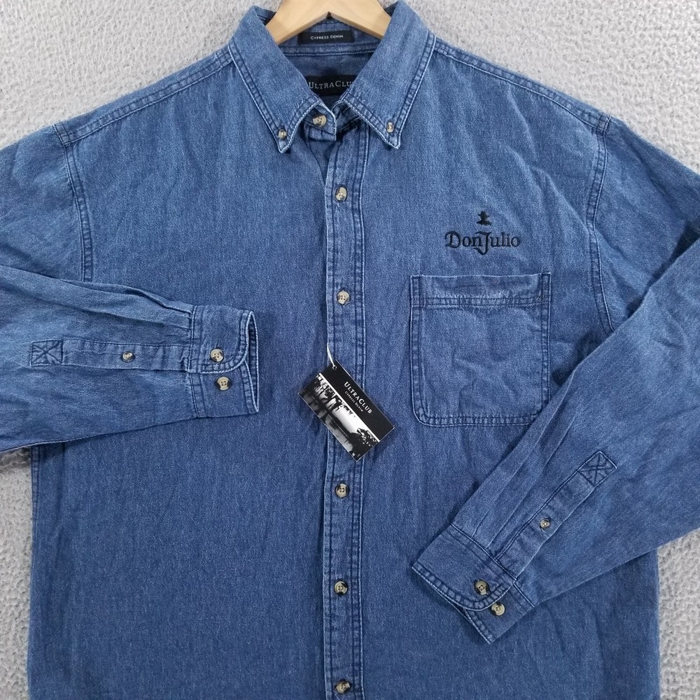 UltraClub Cypress Denim Shirt Mens Large Blue Tequila Logo Button Down Casual